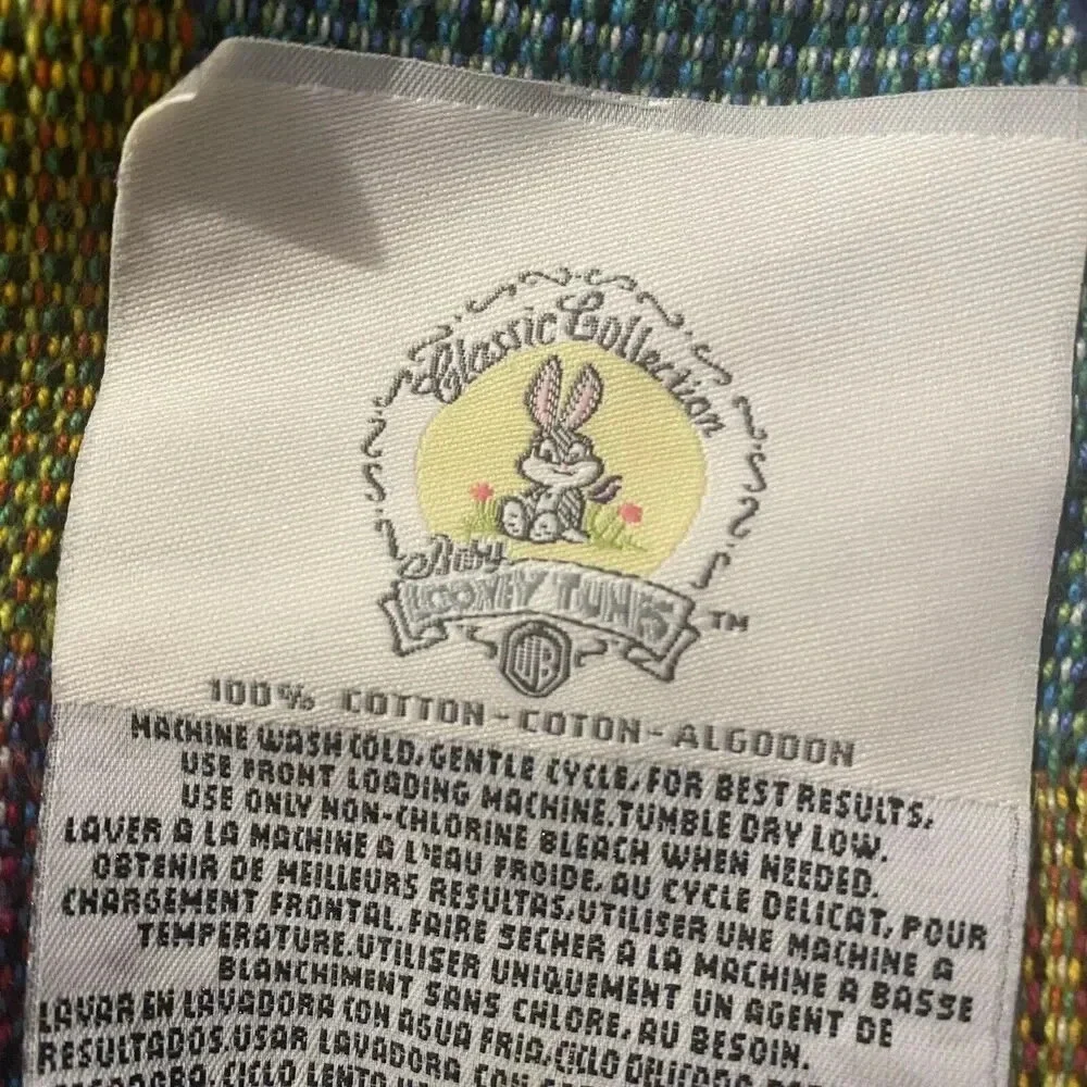 VTG 90s Baby Toddler Looney Tunes Cotton Blanket Sylvester Tweety Bird Blue Cozy